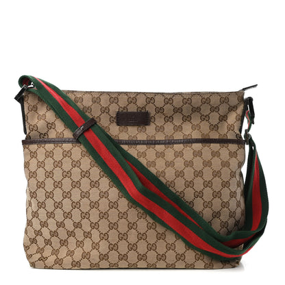 Gucci Monogram Web Medium Flat Messenger Bag Brown 1 of 11