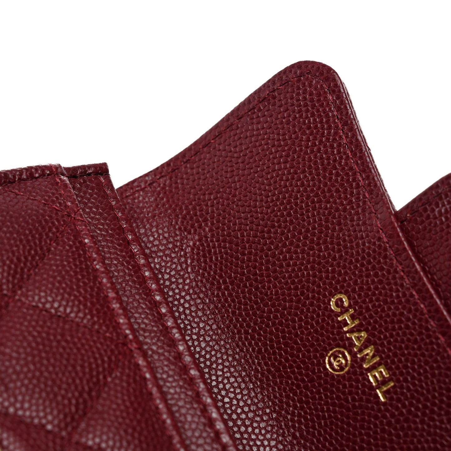 Caviar Quilted Flap Card Holder Wallet Burgundy
