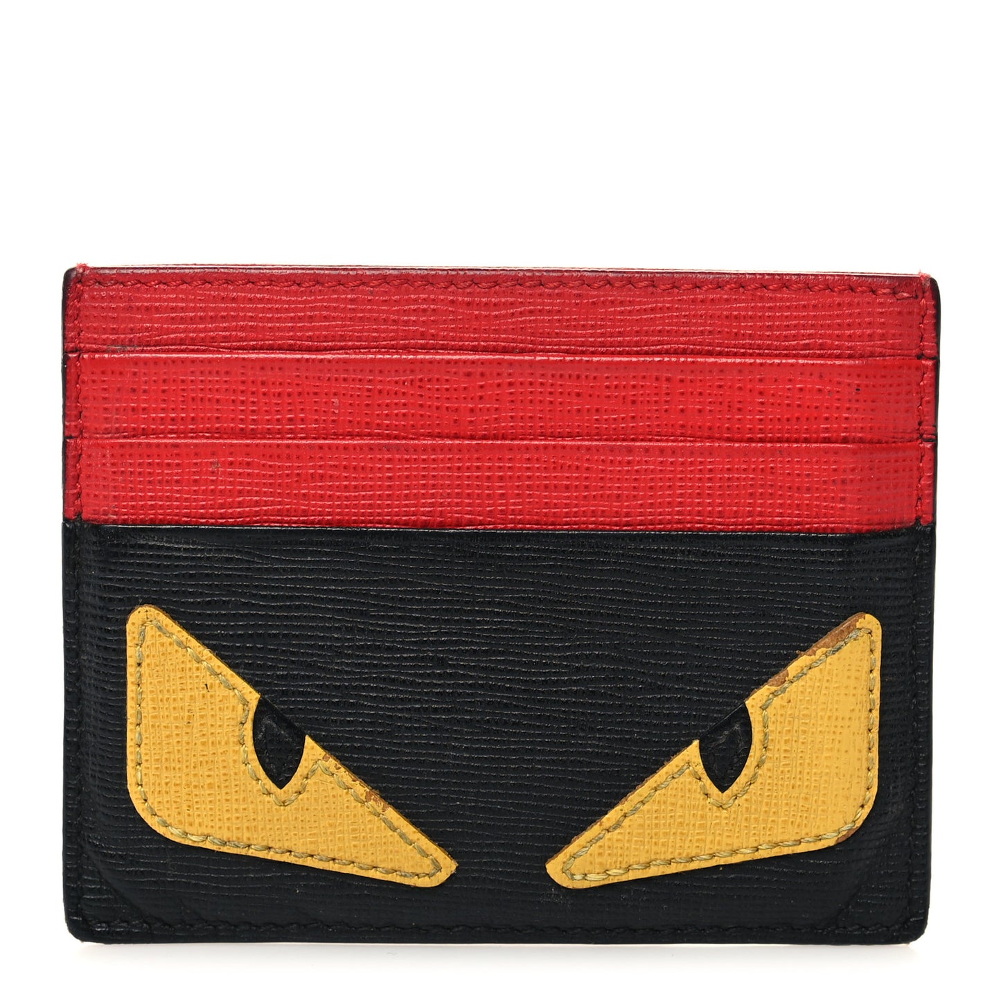 Vitello Elite Monster Eyes Inlay Card Holder Black Giallo Rosso
