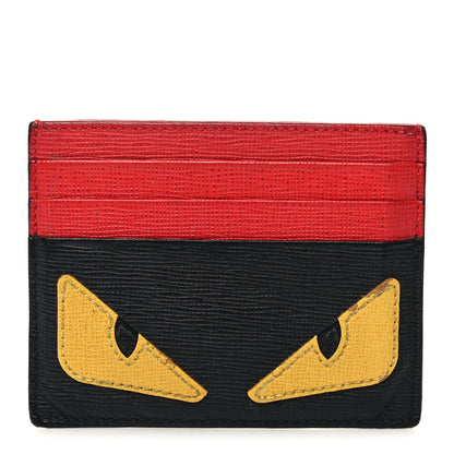 Fendi Vitello Elite Monster Eyes Inlay Card Holder Black Giallo Rosso 1 of 12