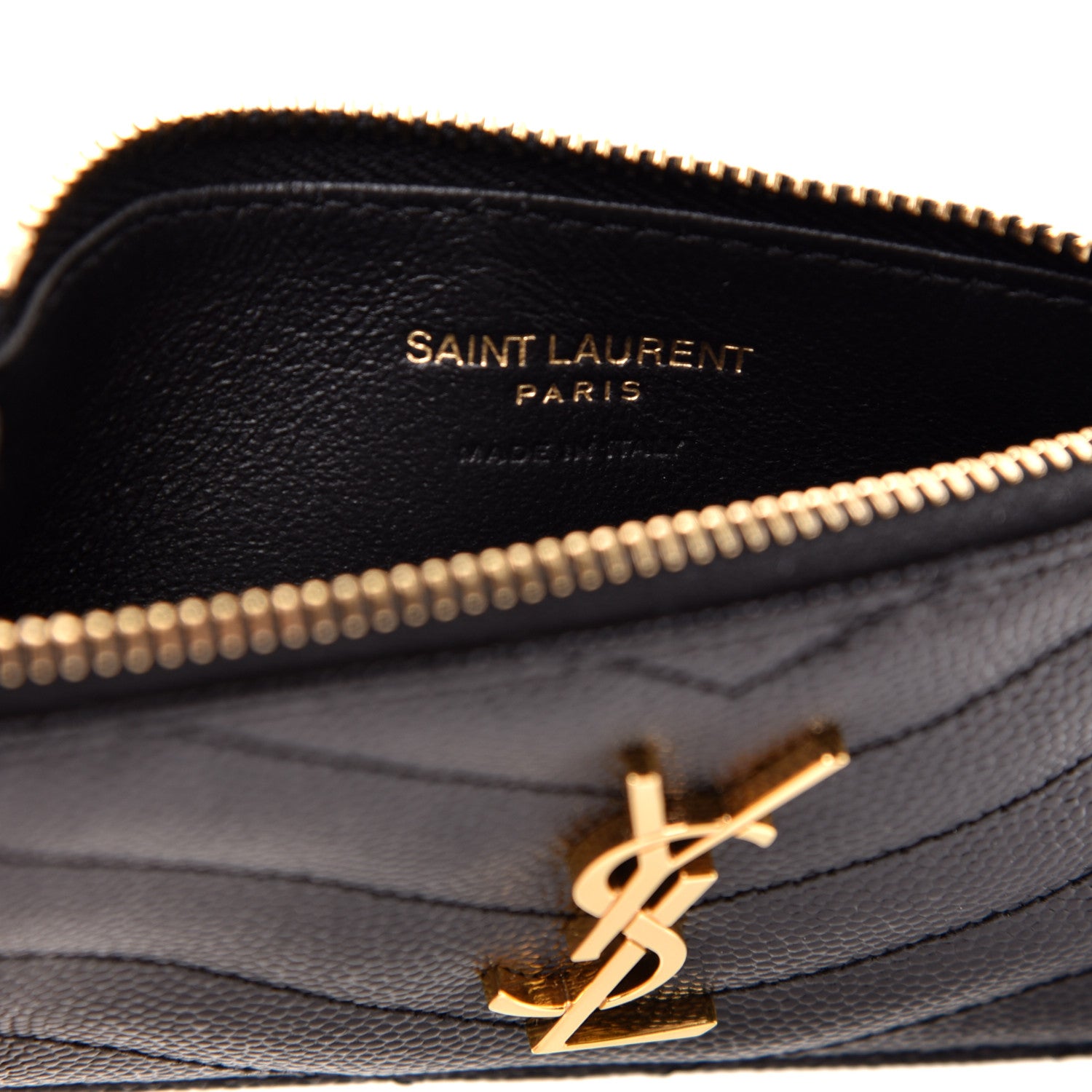 Saint Laurent Grain De Poudre Matelasse Chevron Monogram Fragments Zippered Card Case Black 7 of 7