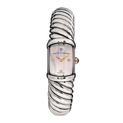 David Yurman Sterling Silver 18K Yellow Gold Diamond Mother of Pearl 19mm Waverly Quartz Watch 1 of 5