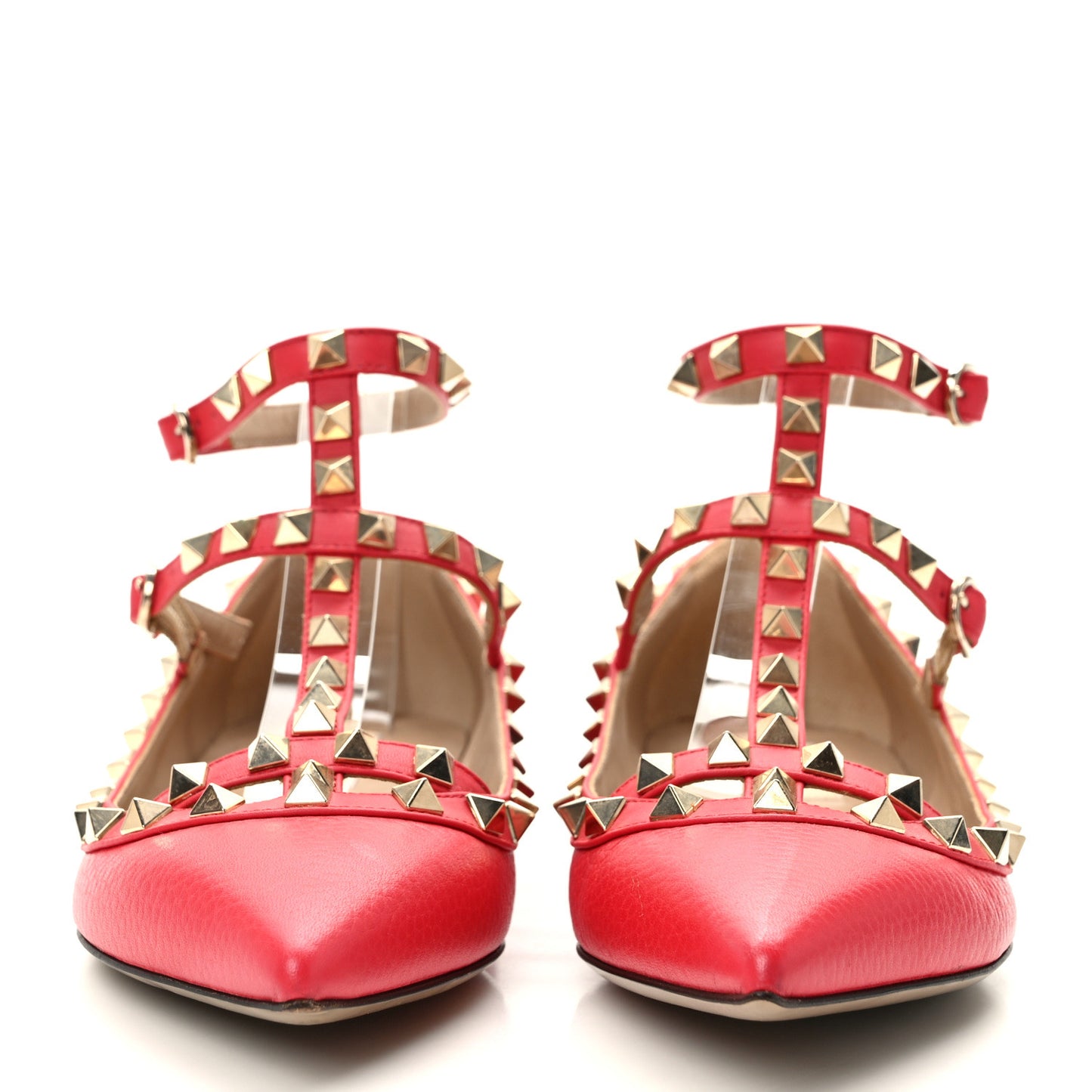 Pebbled Calfskin Rockstud Cage Ballerina Flats 37 Red