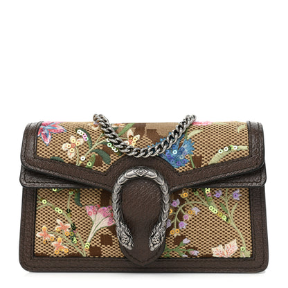 Gucci Monogram Jumbo GG Textured Dollar Calfskin Embroidered Super Mini Dionysus Shoulder Bag Camel Ebony New Acero Multicolor 1 of 7
