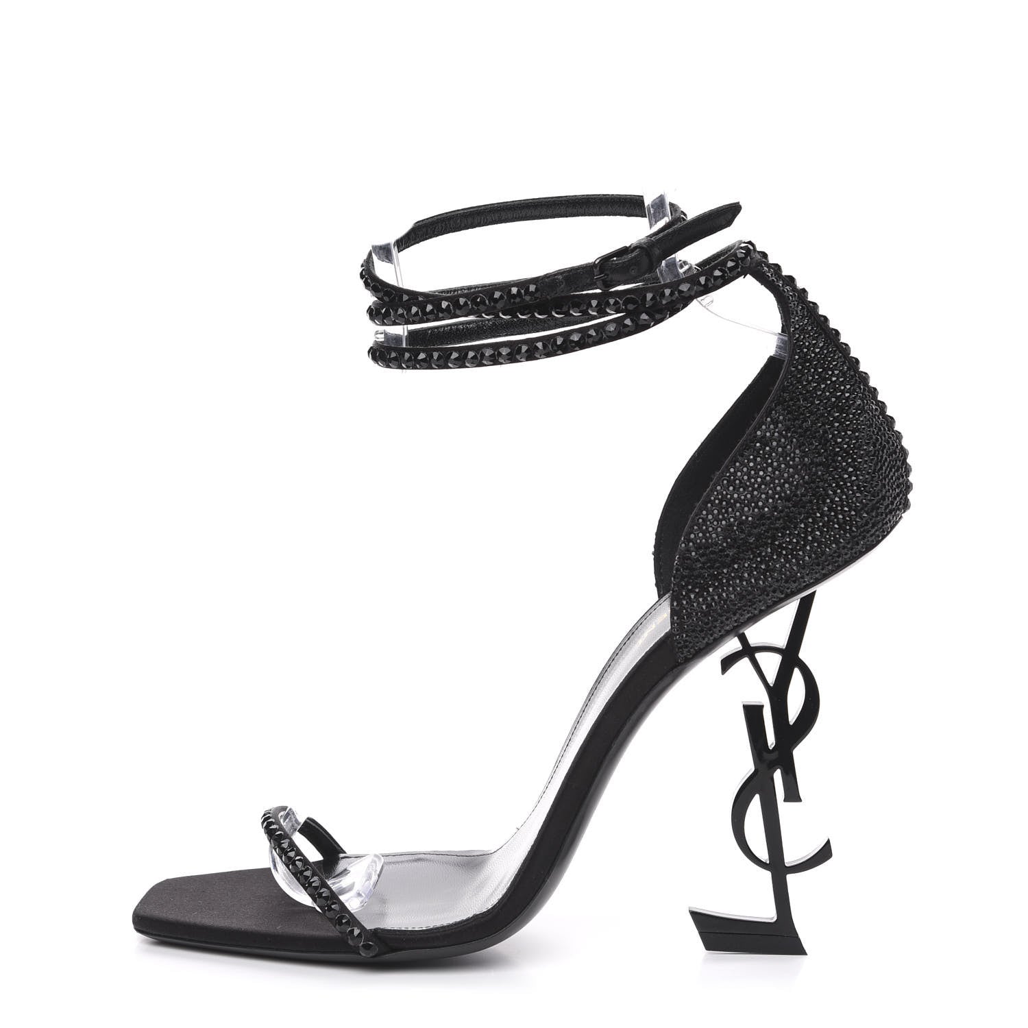 Saint Laurent Satin Crystal Opyum Sandals 12 Black 1 of 7