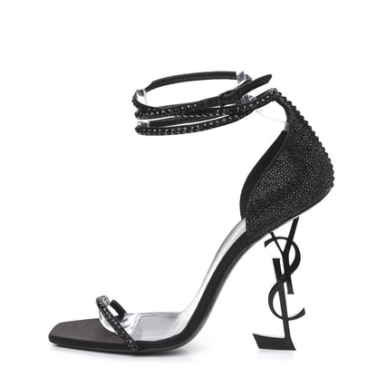 Saint Laurent Satin Crystal Opyum Sandals 12 Black 1 of 7