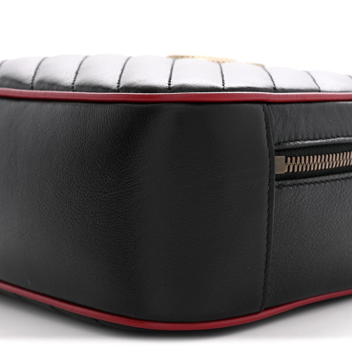 Vintage Effect Calfskin Matelasse Diagonal Small Torchon GG Marmont Bamboo Top Handle Shoulder Bag Black Romantic Cherry