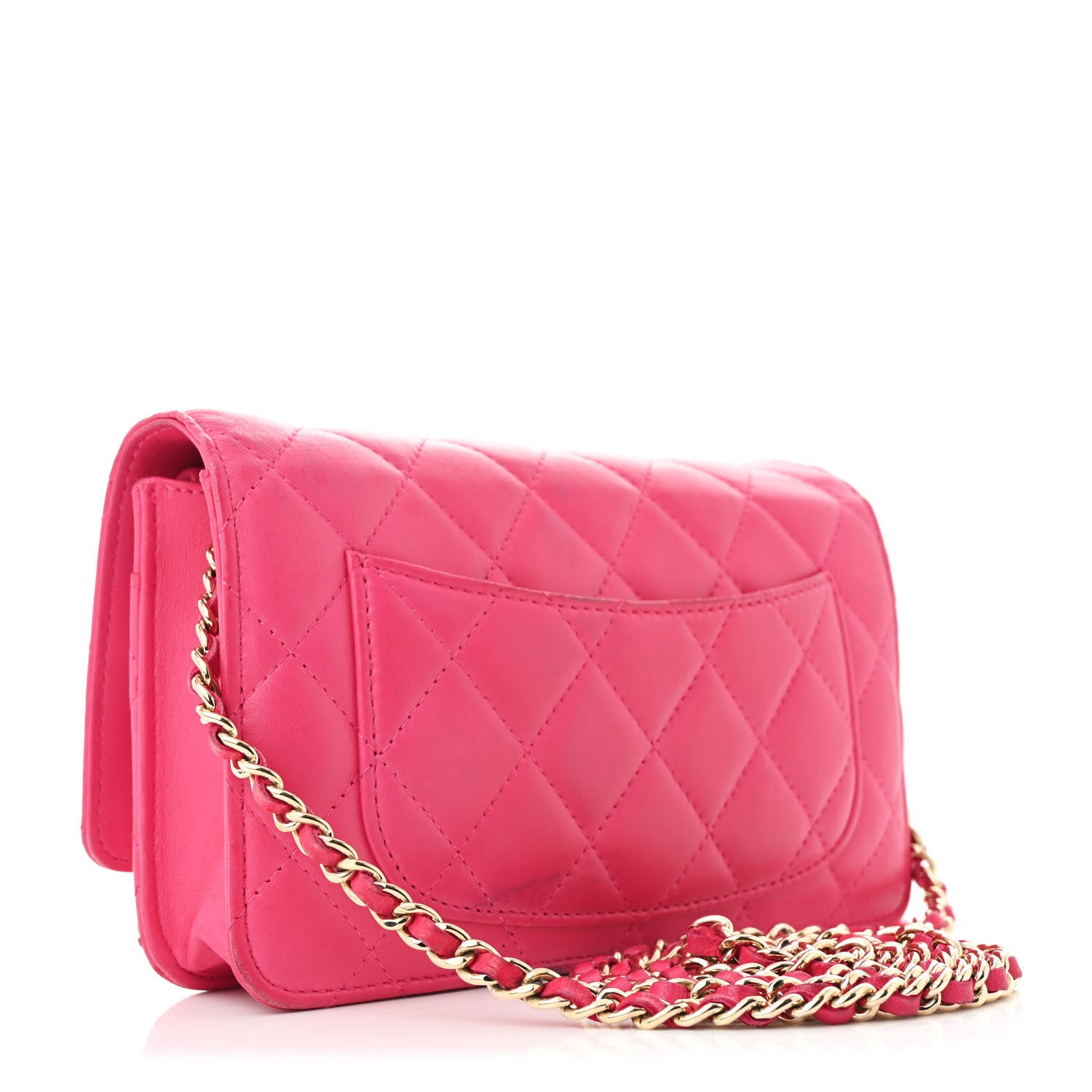Chanel Lambskin Quilted Wallet On Chain WOC Fuchsia 3 of 17