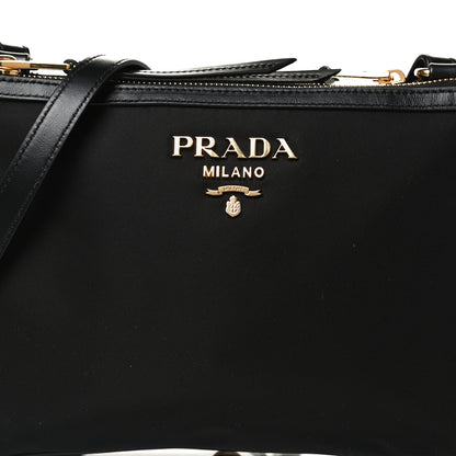 Prada Tessuto Nylon Soft Calf Double Zip Crossbody Bag Black 6 of 10