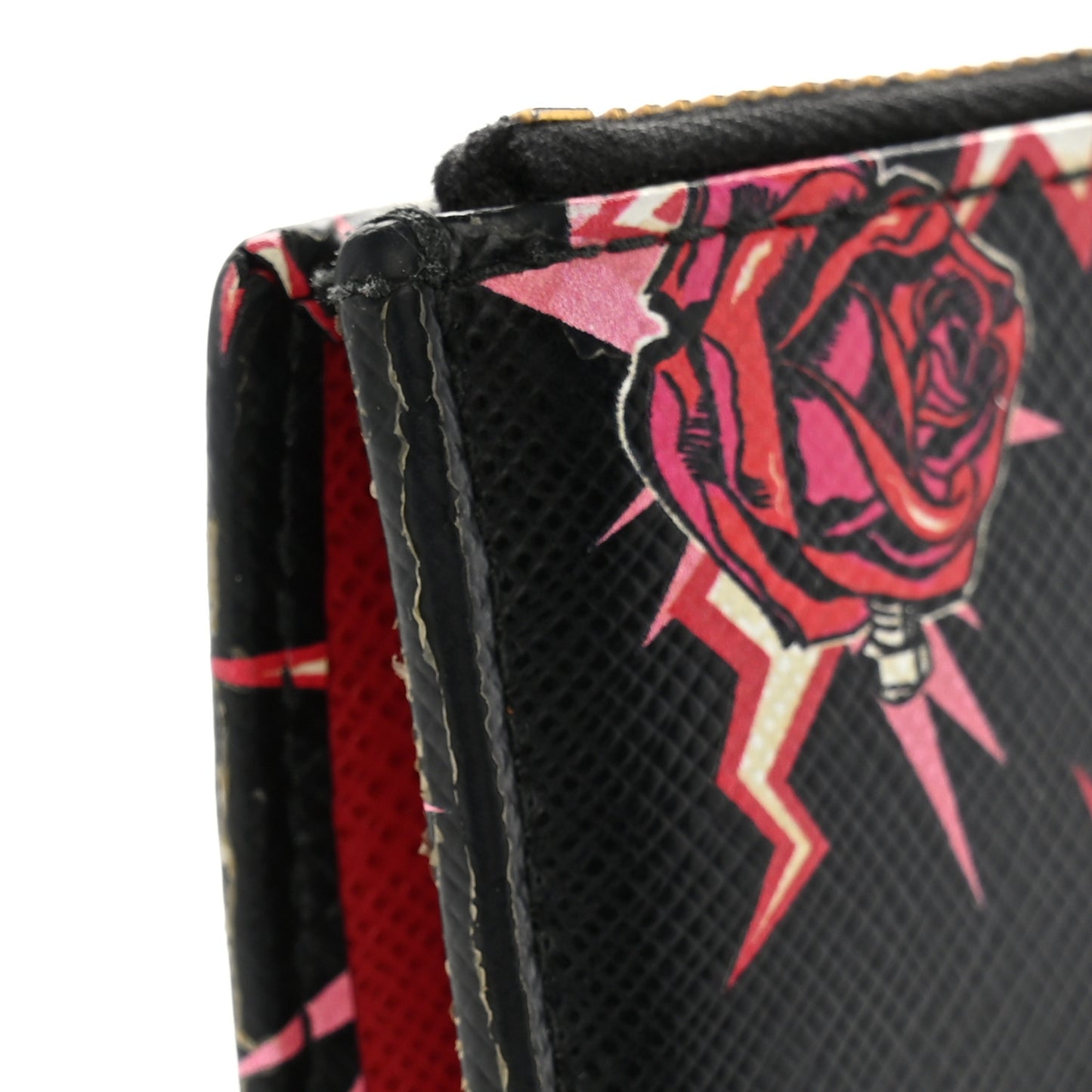 X UNIVERSAL STUDIOS Saffiano Frankenstein Rose Zip Top Compact Wallet Lacca