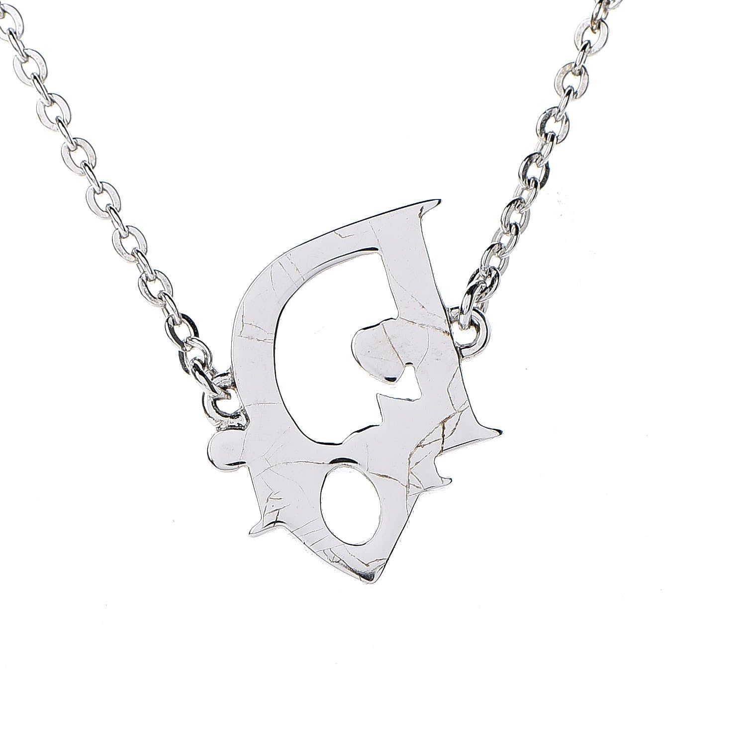 Christian Dior Logo Pendant Necklace Silver White 7 of 8