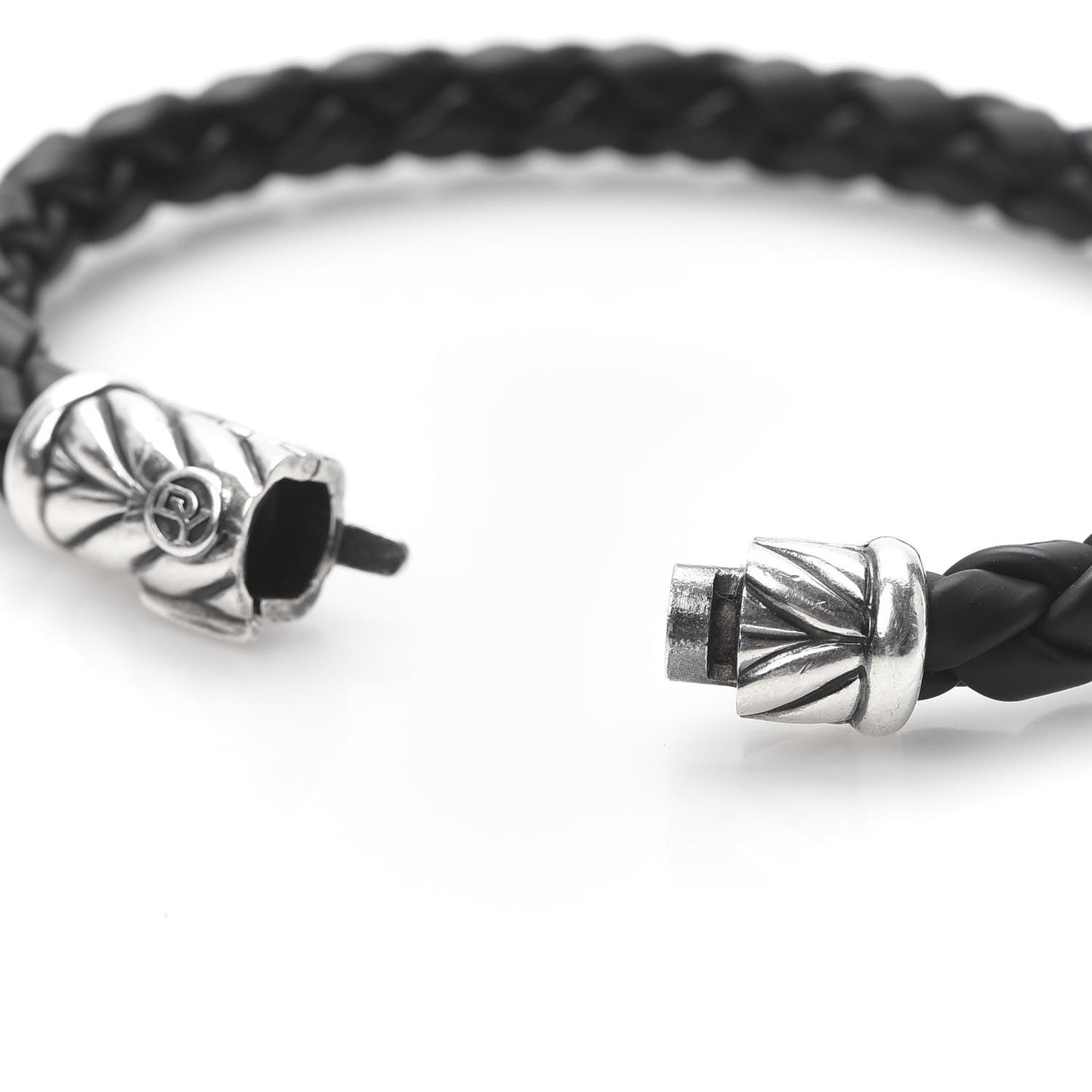 Sterling Silver Rubber 8mm Chevron Weave Bracelet Black