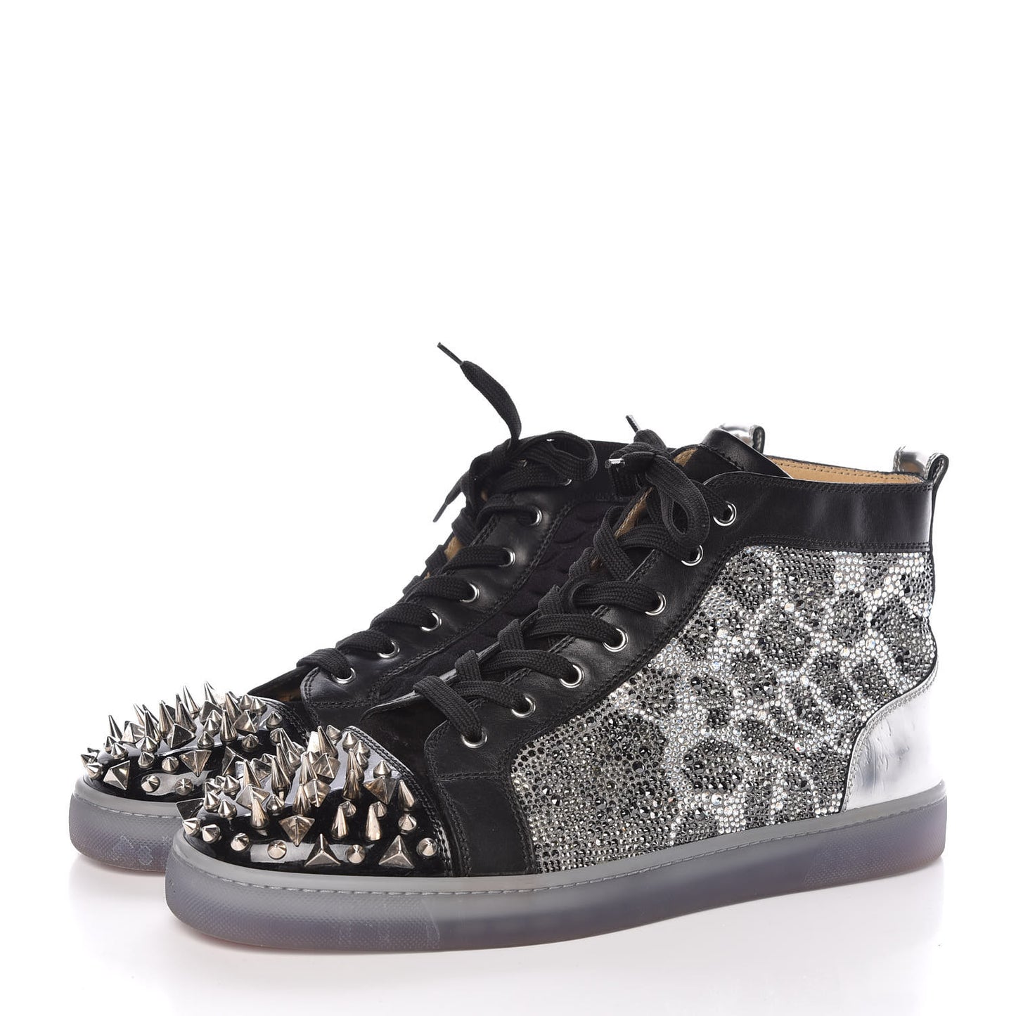 Leopard Strass Spikes Mens No Limit Flat Sneakers 46 SIlver Black