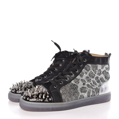 Christian Louboutin Leopard Strass Spikes Mens No Limit Flat Sneakers 46 SIlver Black 3 of 11