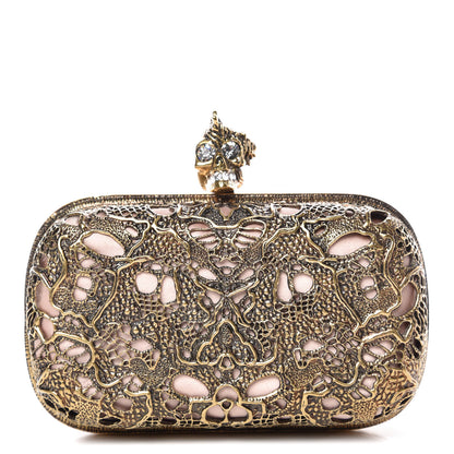 Alexander McQueen Metal Filigree Crystal Embellished Duchesse Skull Box Clutch Gold 1 of 14