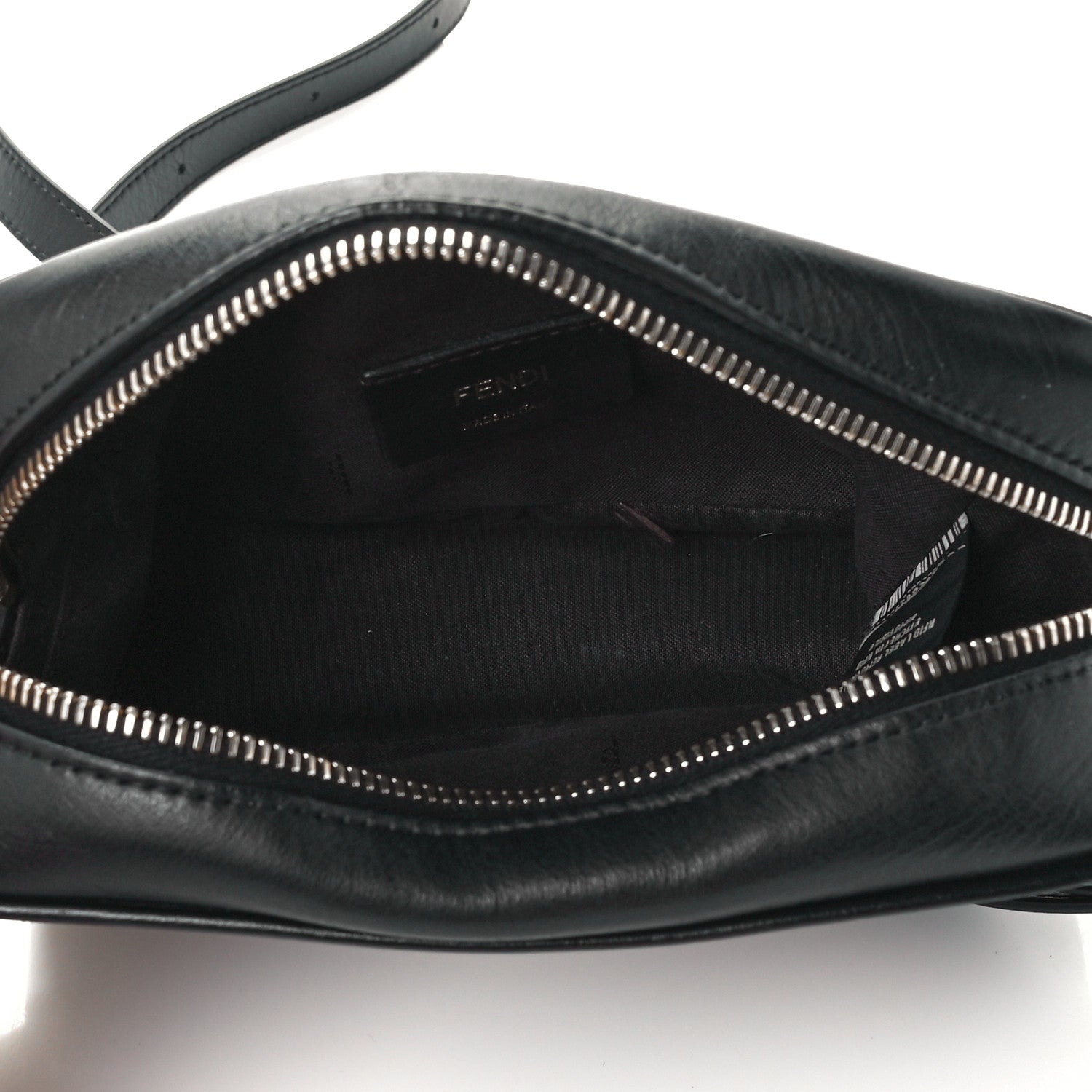 Fendi Glazed Fabric Vitello Century FF 1974 Stamp Patch Mini Camera Case Mogano Panna Black 5 of 12
