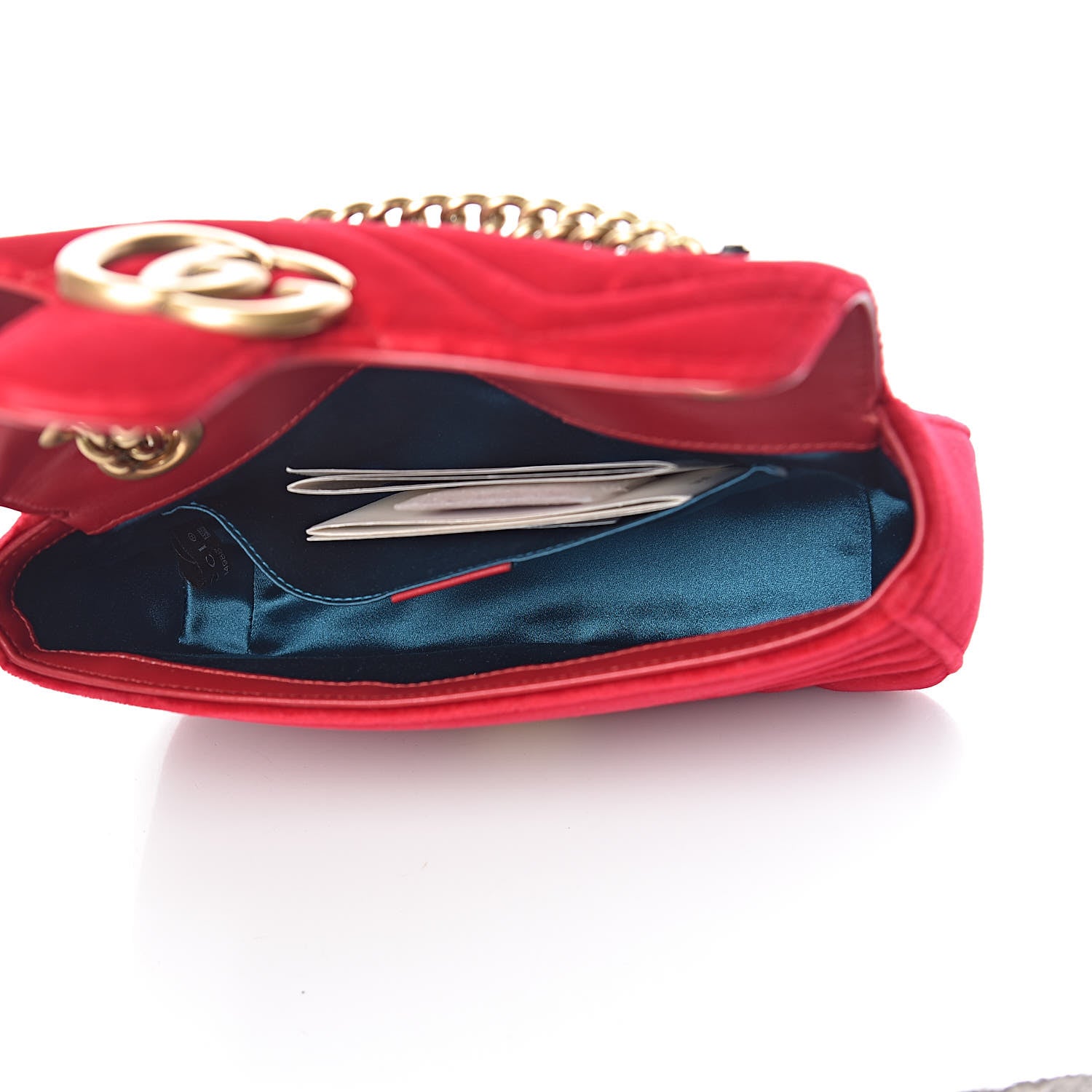 Gucci Velvet Matelasse Mini GG Marmont Shoulder Bag Hibiscus Red 5 of 10