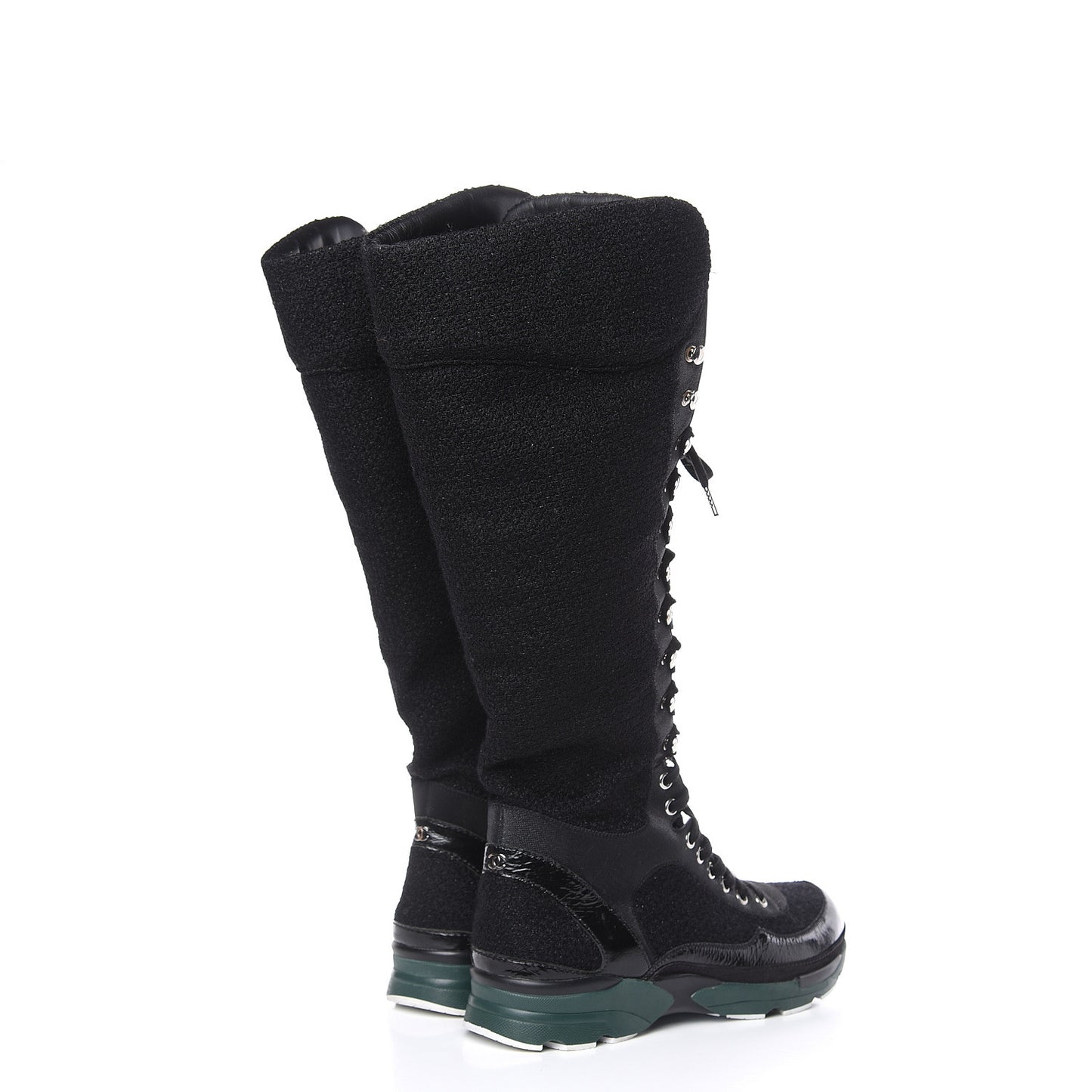 Tweed Patent Calfskin Sneaker High Boots 40.5 Black