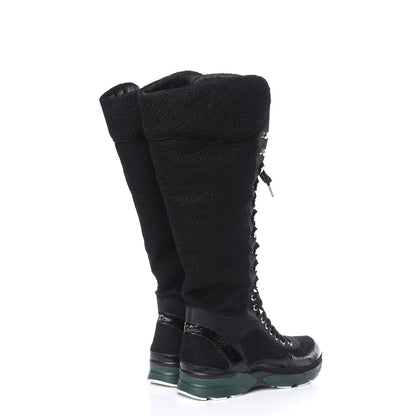 Chanel Tweed Patent Calfskin Sneaker High Boots 40.5 Black 4 of 11