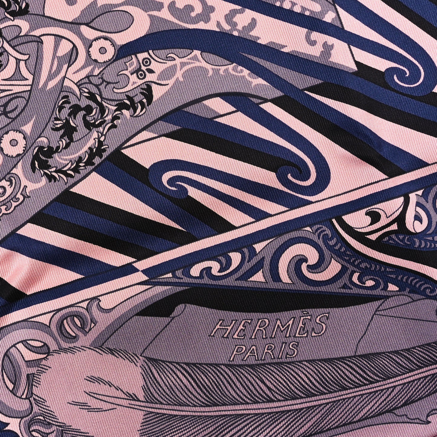 Silk Kawa Ora Scarf 90 Rose Thé Marine Black