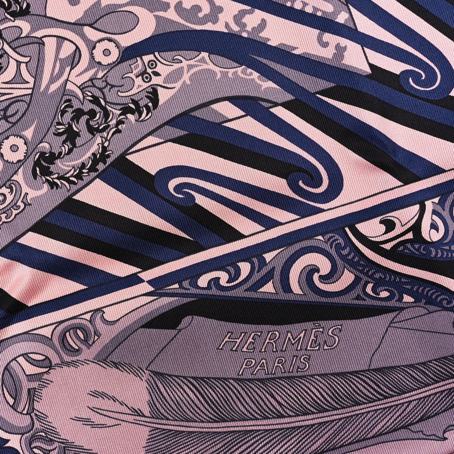 Hermes Silk Kawa Ora Scarf 90 Rose Thé Marine Black 2 of 3