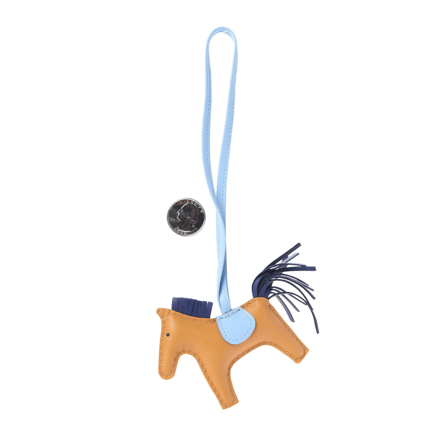 Hermes Milo Lambskin Grigri Rodeo Horse Bag Charm PM Naturel Bouton D'Or Celeste Bleu Saphir 2 of 3