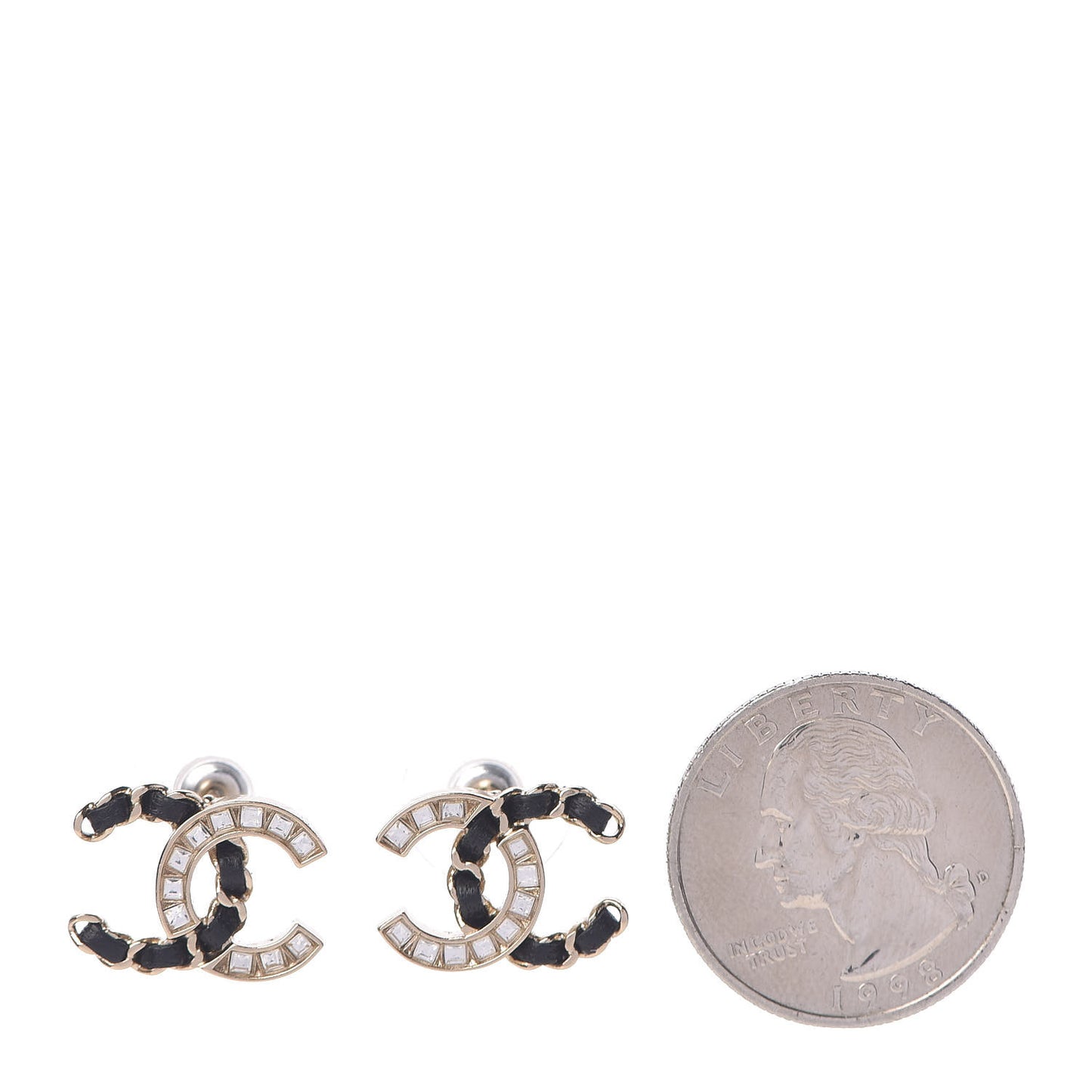 Crystal Baguette Lambskin Chain CC Vintage Allure Stud Earrings Black Gold