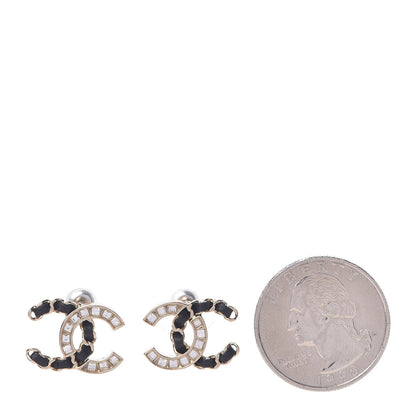 Chanel Crystal Baguette Lambskin Chain CC Vintage Allure Stud Earrings Black Gold 2 of 5