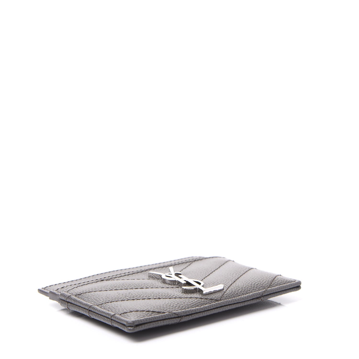 Saint Laurent Grain De Poudre Matelasse Chevron Monogram Credit Card Case Coal 5 of 10