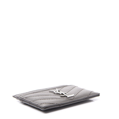Saint Laurent Grain De Poudre Matelasse Chevron Monogram Credit Card Case Coal 5 of 10