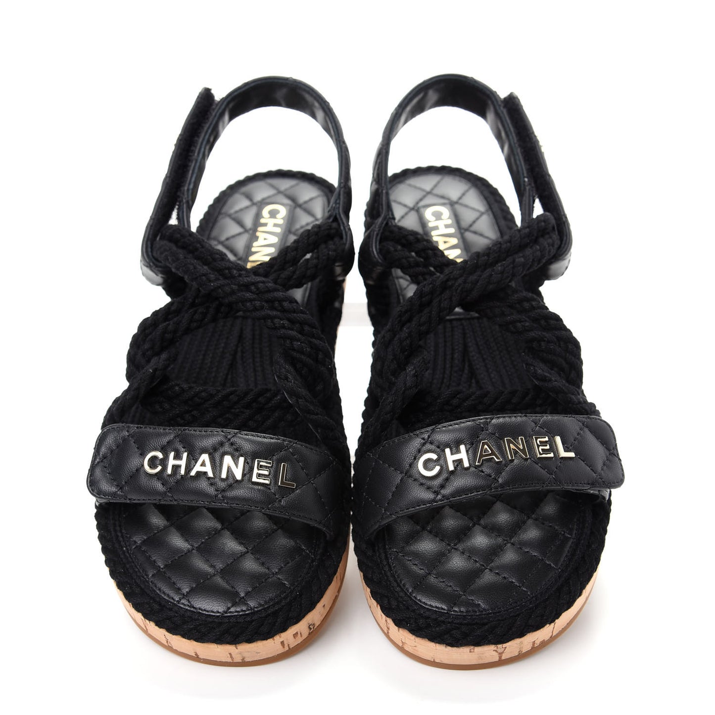 Cord Lambskin Quilted Logo Sandals 38 Black