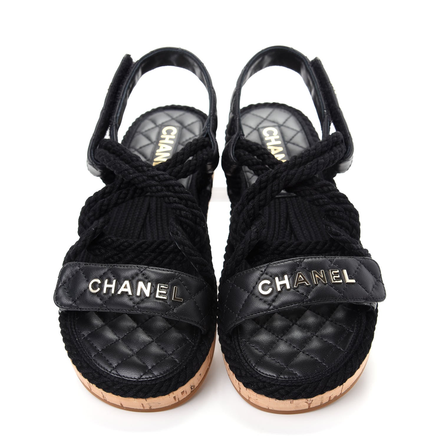 Chanel Cord Lambskin Quilted Logo Sandals 38 Black 5 of 11