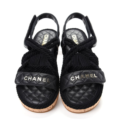 Chanel Cord Lambskin Quilted Logo Sandals 38 Black 5 of 11