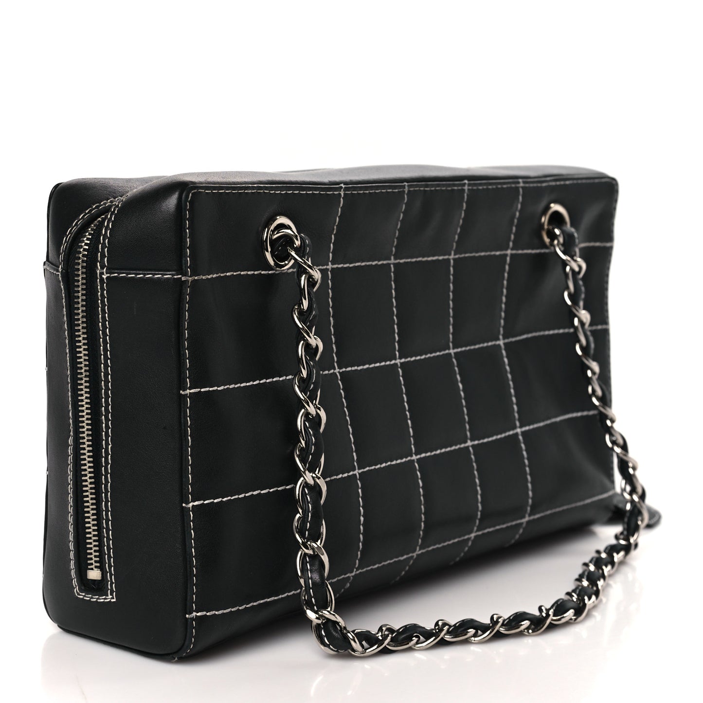Lambskin Square Stitched Shoulder Bag Black