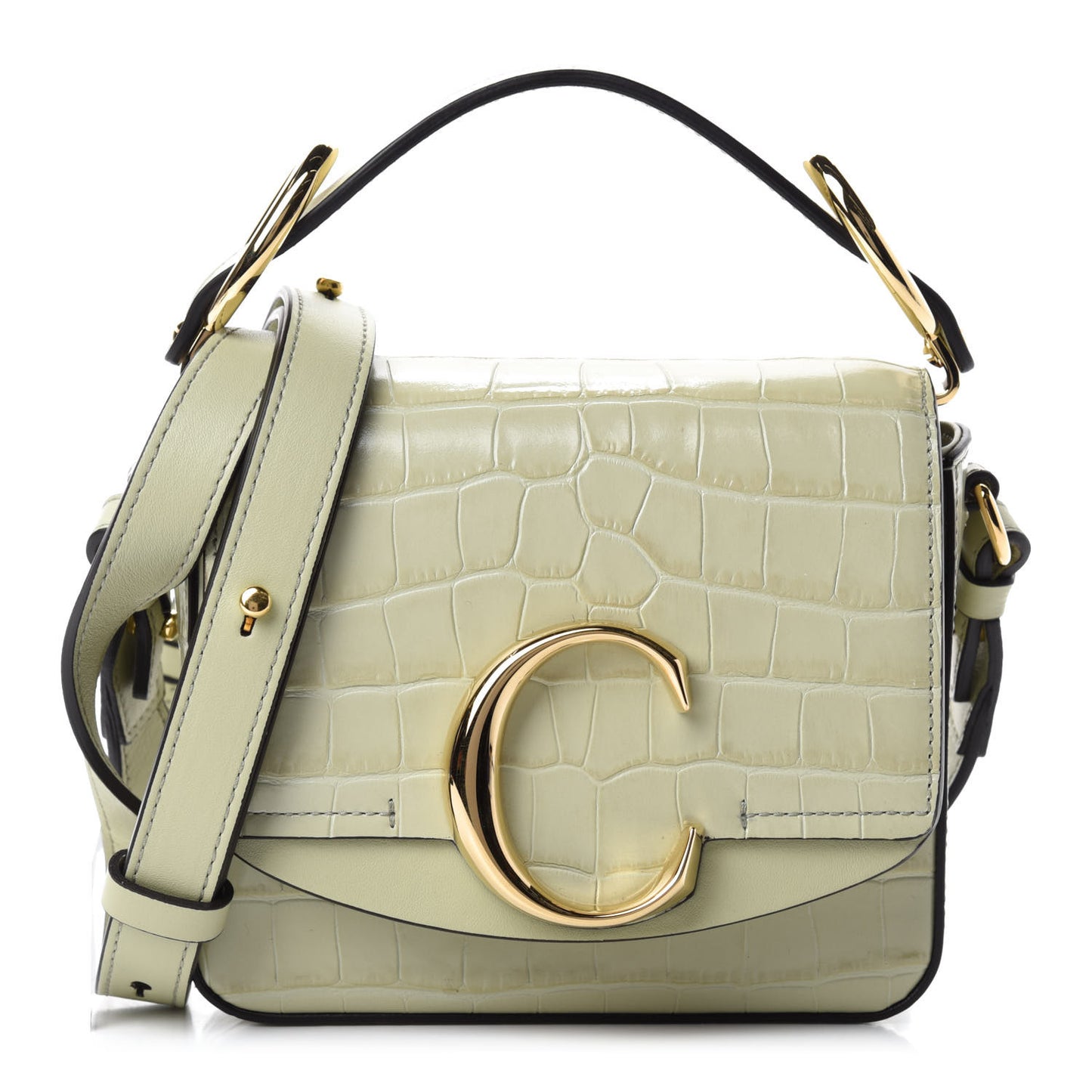 Calfskin Crocodile Embossed Mini C Double Carry Light Eucalyptus