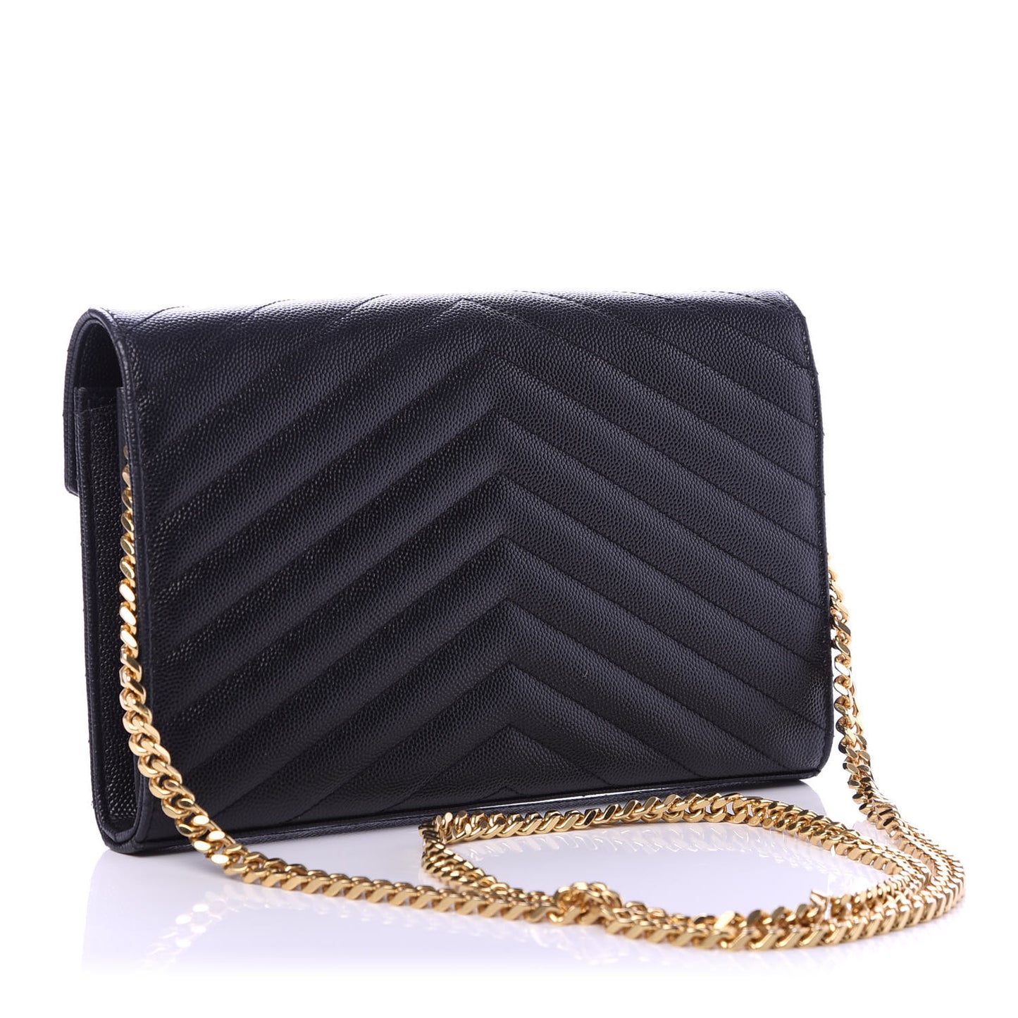 Grain De Poudre Matelasse Chevron Monogram Chain Wallet Black