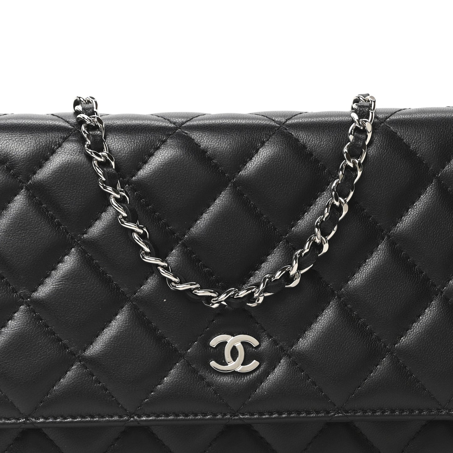Lambskin Quilted Wallet On Chain WOC Black