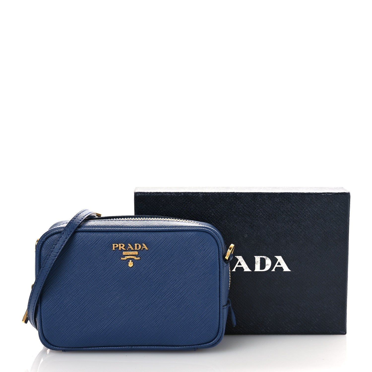 Prada Saffiano Mini Camera Crossbody Bag Bleuette 1800160