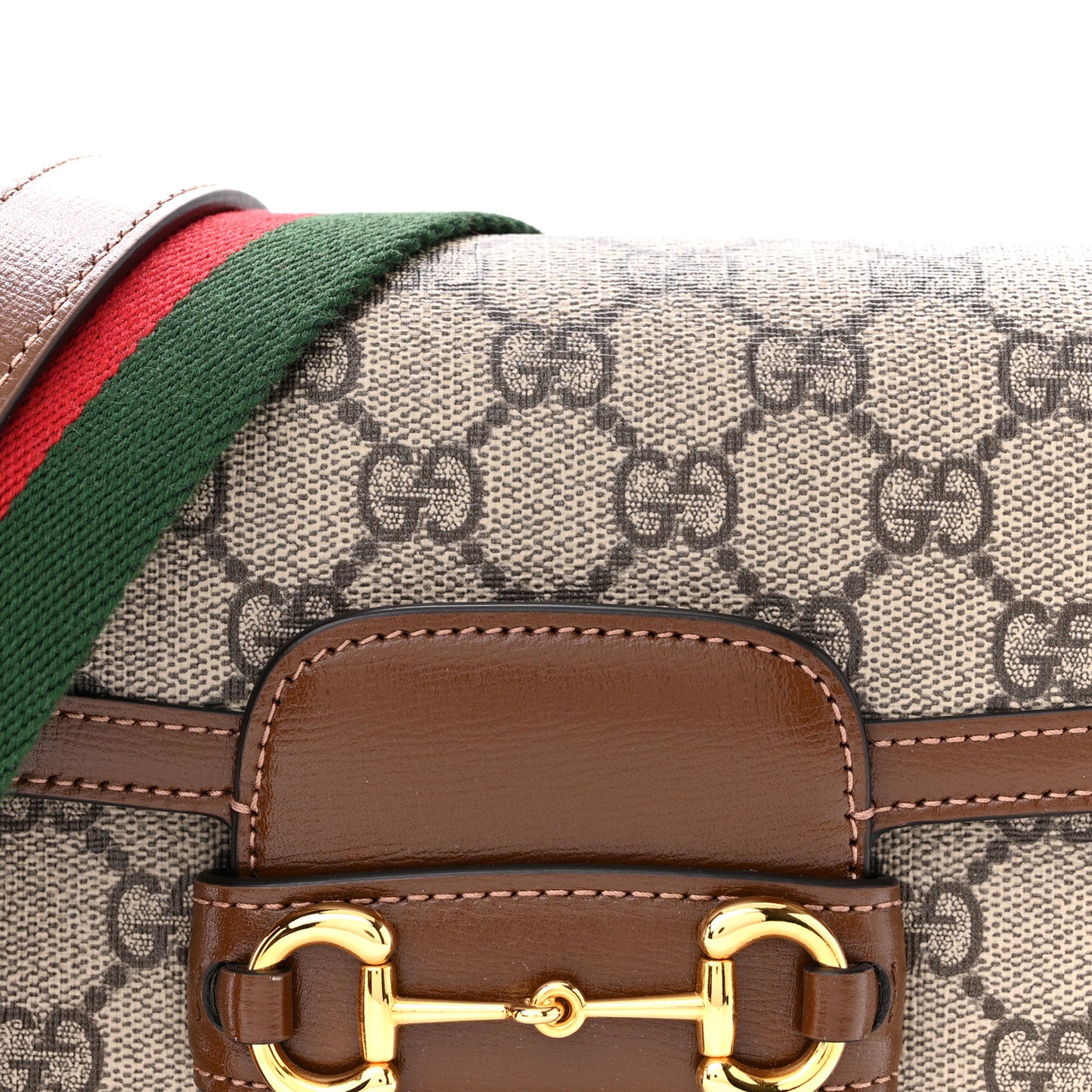GG Supreme Monogram Web Mini Horsebit 1955 Shoulder Bag Beige Brown Sugar