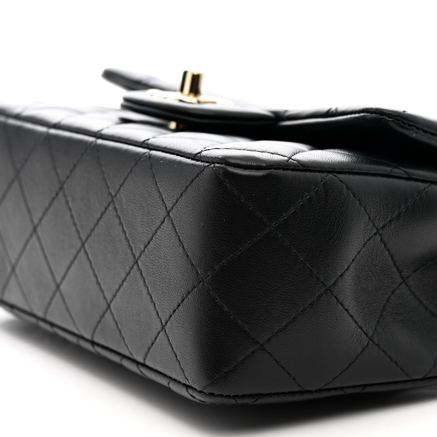 Lambskin Quilted Mini Top Handle Rectangular Flap Black