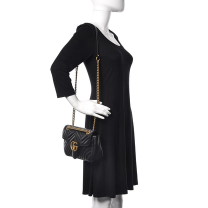 Gucci Calfskin Matelasse Small GG Marmont Shoulder Bag Black 2 of 11