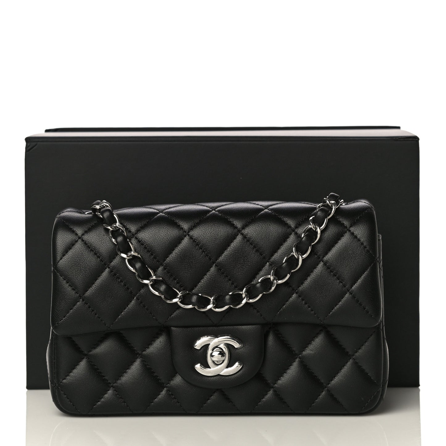 Lambskin Quilted Mini Rectangular Flap Black