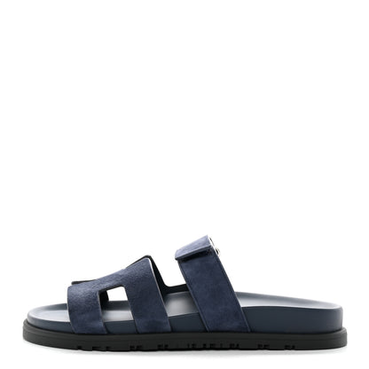 Hermes Suede Goatskin Womens Chypre Sandals 37.5 Bleu Celeste 1 of 10