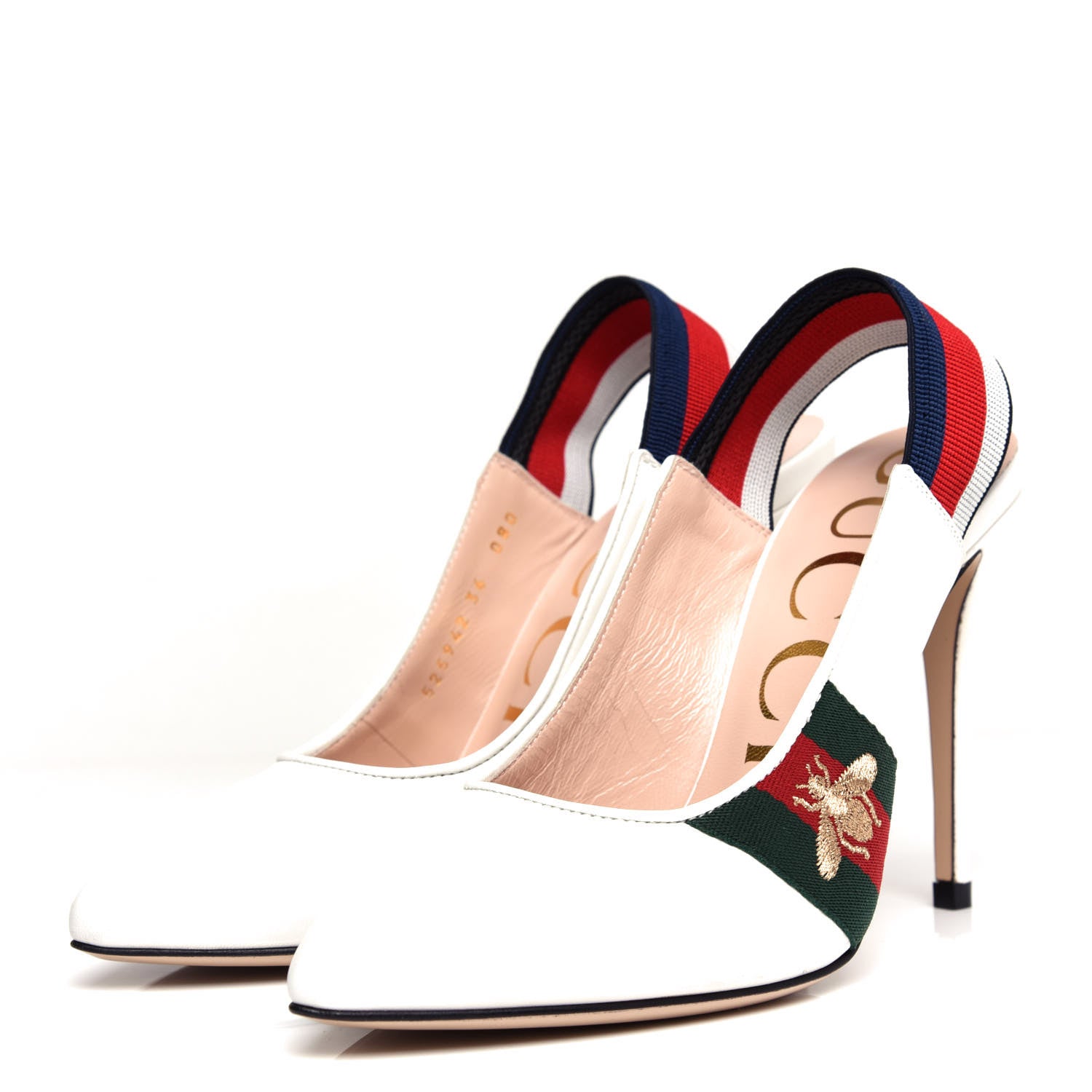 Gucci Malaga Kid Web Sylvie High Heel Slingback Pumps 36 White 3 of 11