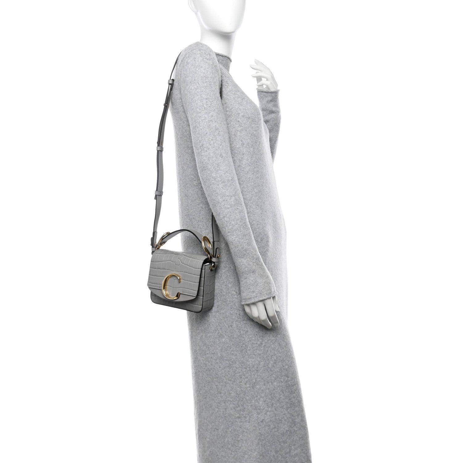 Chloé ショルダーバッグ グレー Chloe Calfskin Crocodile Embossed Mini C Bag Stormy Grey 1658359