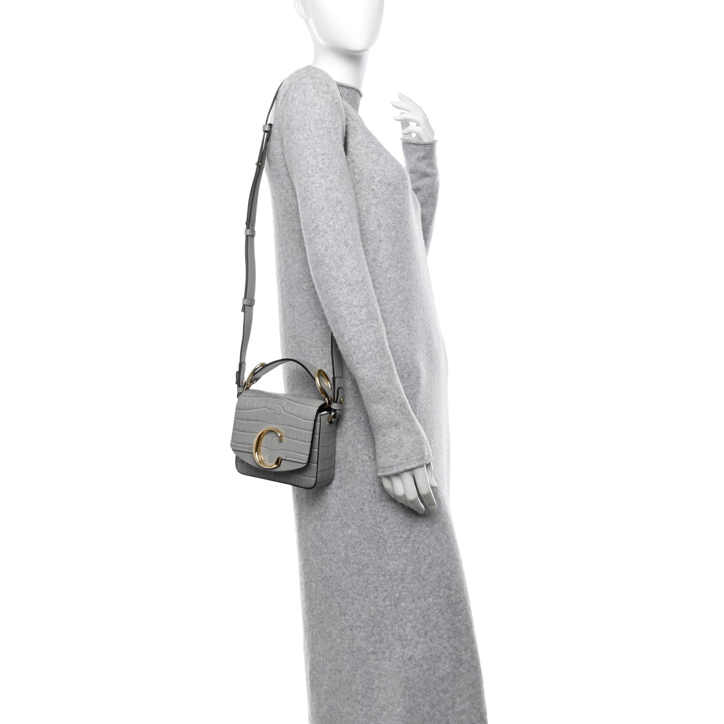 Calfskin Crocodile Embossed Mini C Bag Stormy Grey