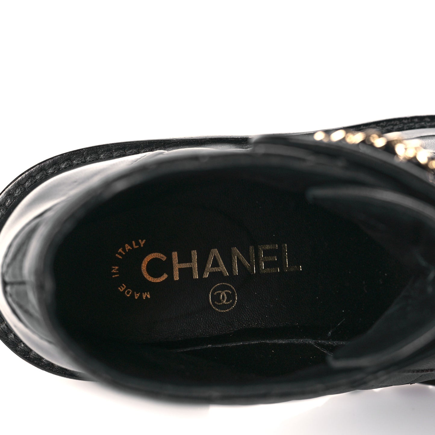 Shiny Lambskin Quilted Lace Up Combat Boots 36.5 Black