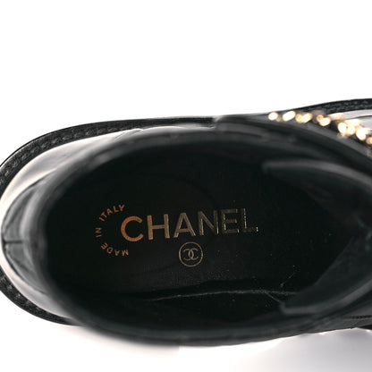 Chanel Shiny Lambskin Quilted Lace Up Combat Boots 36.5 Black 6 of 11