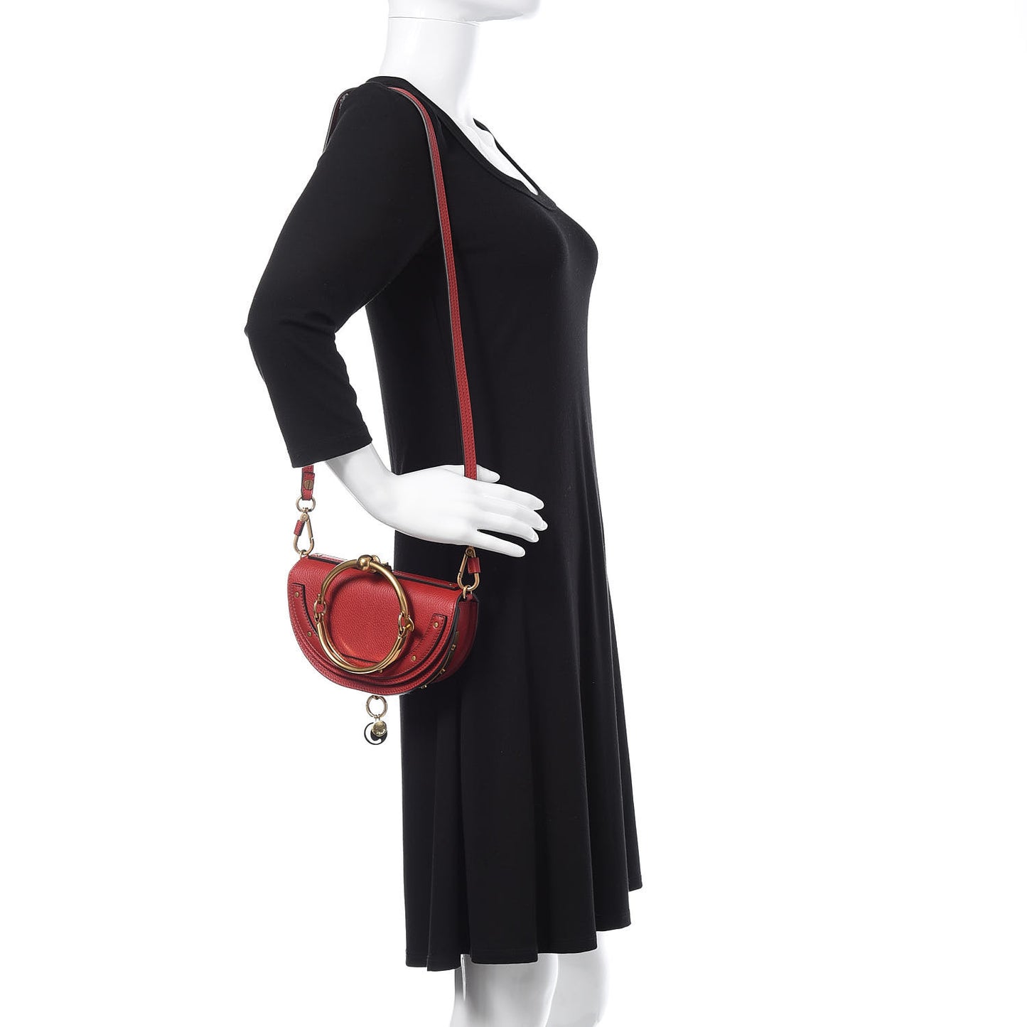 Calfskin Small Nile Bracelet Minaudiere Bag Dahlia Red