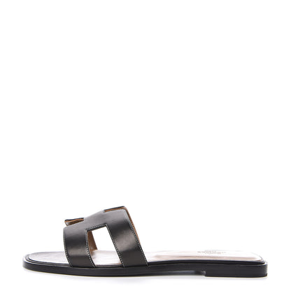Hermes Box Calfskin Oran Sandals 39 Black 1 of 10